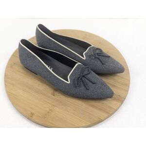 Vivaia Shoes Slip On Flats Womans 7.5 Gray Bow White Embroidery Office EU 38